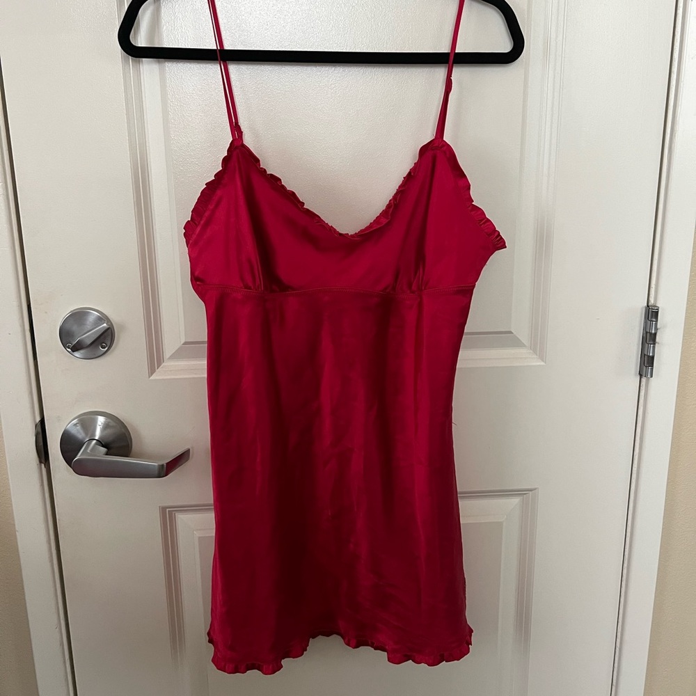 Victoria Secret Angel Red Slip Dress Lingerie Vintage Rhinestone Satin